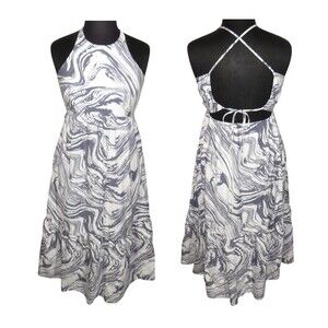 A New Day White And Gray Swirl Print Strappy Tie Back Tiered Dress Size Medium